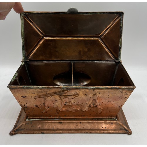 1193 - Art Nouveau copper tea caddy by James Cartland & sons of Birmingham circa 1910, 21cm w x 11.5cm d x ... 