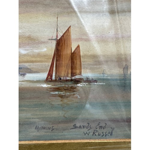 1408 - Two coastal paintings to include a W. Russell watercolour 'Sands End' image 14.5 x 29.5cm and a 19th... 