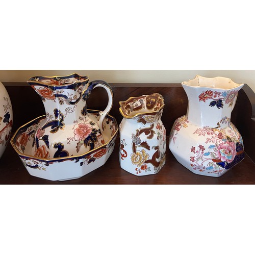 213 - Masons ironstone to include ‘Brown Velvet’ jug, ‘Mandalay’ jug and bowl, ‘Brocade’ jug and a ‘Mandal... 