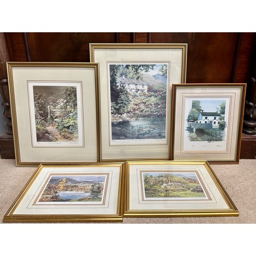 1383 - Judy Boyes (1943 British) Five glazed and framed prints, Summer Pool Kentmere, Summer Footpath,Road ... 