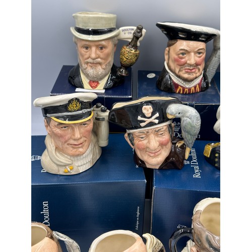 223 - Fourteen boxed Royal Doulton Toby Jugs to include D7111 Willie Carson O.B.E, D6988 The Judge and Thi... 