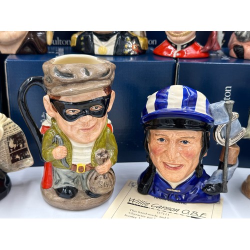 223 - Fourteen boxed Royal Doulton Toby Jugs to include D7111 Willie Carson O.B.E, D6988 The Judge and Thi... 