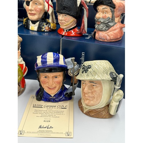 223 - Fourteen boxed Royal Doulton Toby Jugs to include D7111 Willie Carson O.B.E, D6988 The Judge and Thi... 