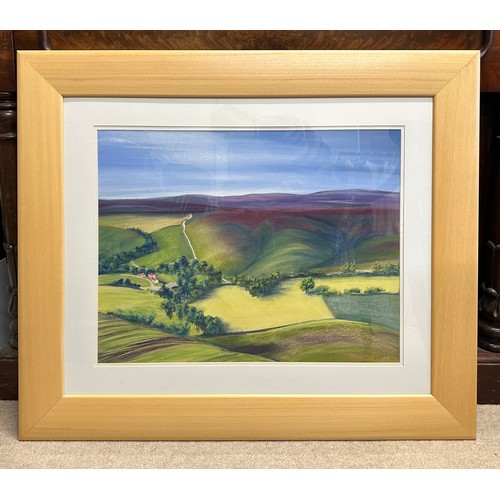 1413 - Sue Harrison, a large pastel landscape, 'High Summer, Blakey Ridge'. Image 50.5 x 66cm. Frame 85 x 1... 