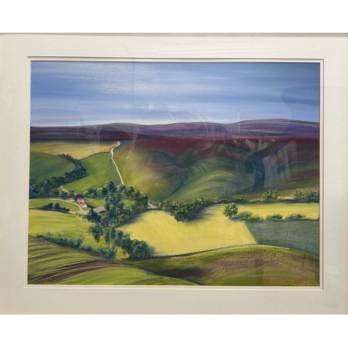 1413 - Sue Harrison, a large pastel landscape, 'High Summer, Blakey Ridge'. Image 50.5 x 66cm. Frame 85 x 1... 