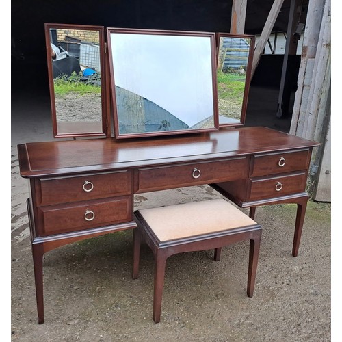 28 - Stag bedroom furniture to include double headboard, Dressing table and stool 135 x 127 x 47cm, A 4 o... 
