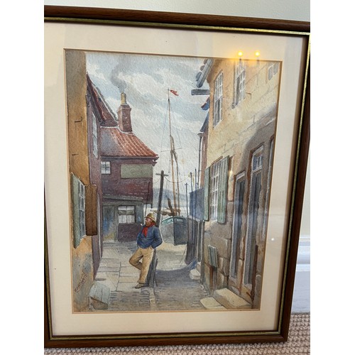 1410 - Two framed and glazed watercolour paintings including Arguments Yard Whitby 36cm x 30cm including fr... 