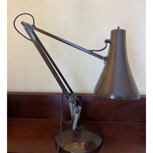 1236 - A vintage brown metal anglepoise desk lamp. 86cm h extended.