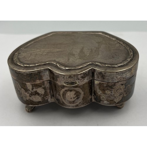 1162 - A Hong Kong silver jewellery box, weight 159gm. Wing Nam Hong Kong circa 1906 with red velvet lining... 