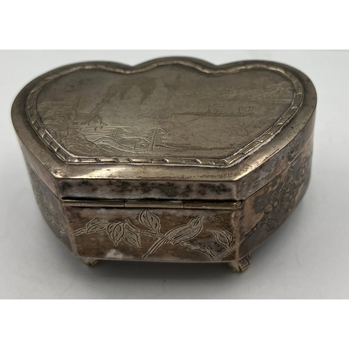 1162 - A Hong Kong silver jewellery box, weight 159gm. Wing Nam Hong Kong circa 1906 with red velvet lining... 