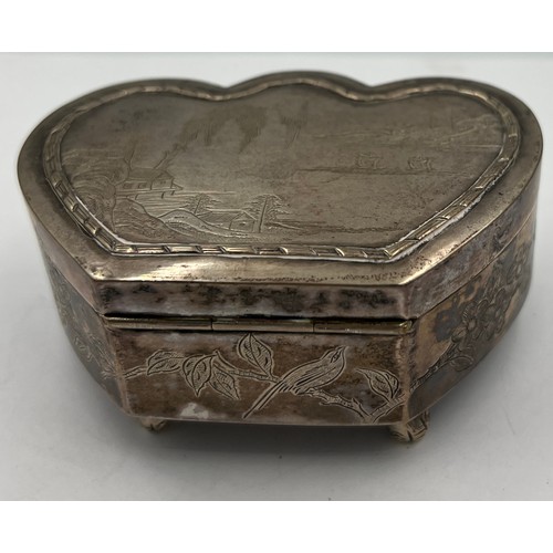 1162 - A Hong Kong silver jewellery box, weight 159gm. Wing Nam Hong Kong circa 1906 with red velvet lining... 