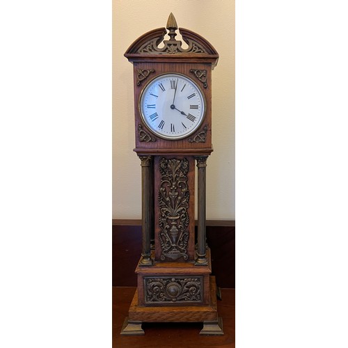 1269 - An oak and brass mounted miniature long case clock 46cm h. Works marked R & Co. Paris.