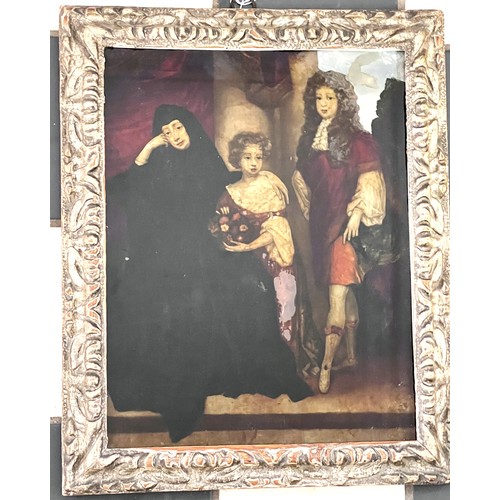 1406 - A reverse painted study of family group in carved giltwood frame. 31cm x 24cm.