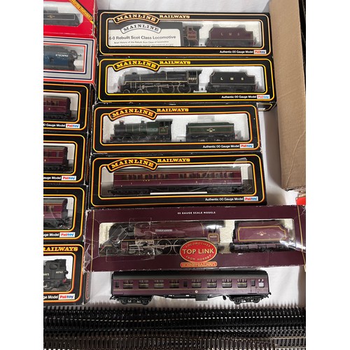 1091 - A miscellany of toys to include mostly Mainline Palitoy Coaches and Locomotives x 8, Hornby R.857 46... 