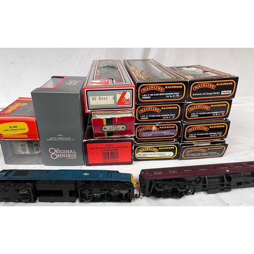 1091 - A miscellany of toys to include mostly Mainline Palitoy Coaches and Locomotives x 8, Hornby R.857 46... 