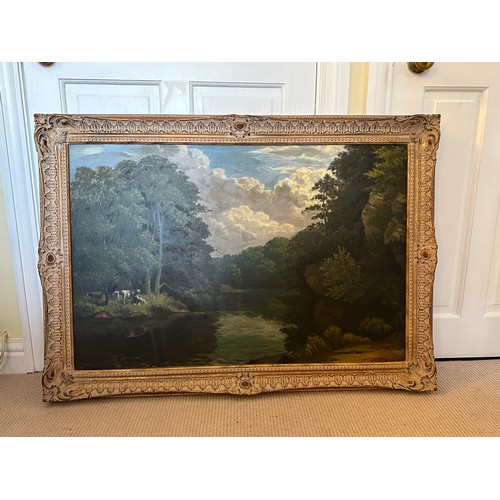 1416 - A large oil on board with label to reverse: Jack Hinchcliffe, Boston Spa 1895 'River Wharfe'. No vis... 