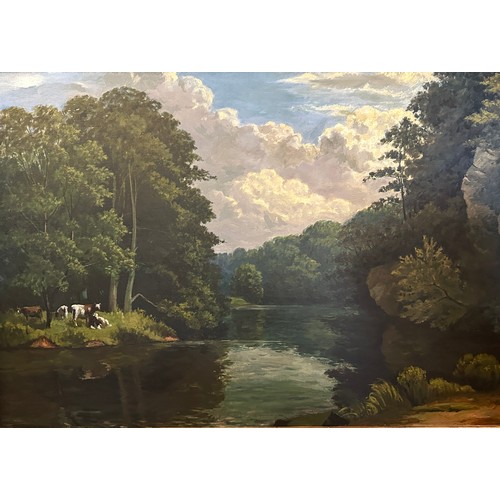 1416 - A large oil on board with label to reverse: Jack Hinchcliffe, Boston Spa 1895 'River Wharfe'. No vis... 