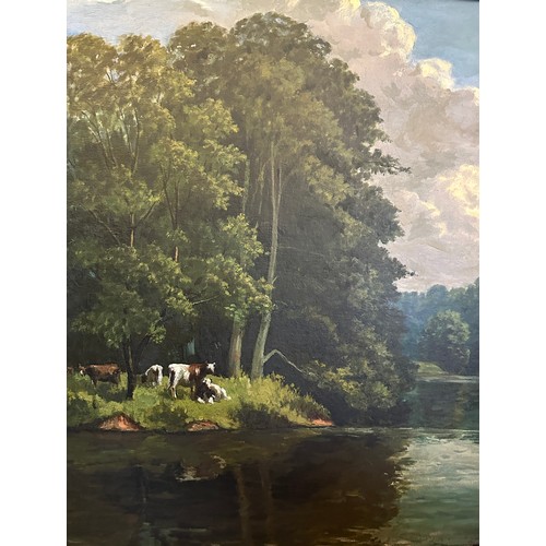 1416 - A large oil on board with label to reverse: Jack Hinchcliffe, Boston Spa 1895 'River Wharfe'. No vis... 