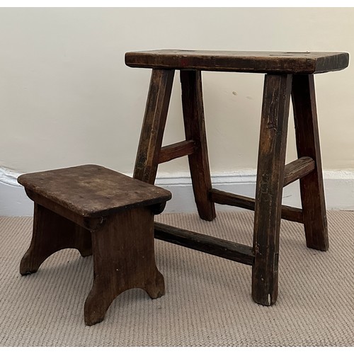 24 - Two wooden stools. Largest 48 w x 35 d x 49cm