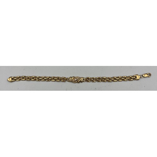 396 - A 9 carat yellow gold bracelet set with single diamond. 19cm length. 7.8gm.