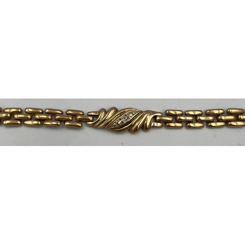 396 - A 9 carat yellow gold bracelet set with single diamond. 19cm length. 7.8gm.