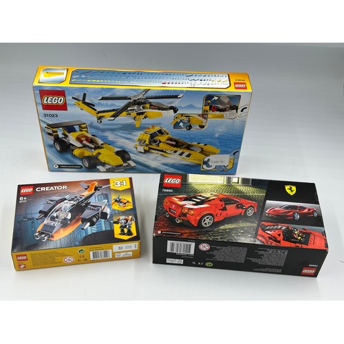 1072 - Three unopened Lego sets to include Lego Creator No. 31023, No. 31111 and Ferrari F8 Tributo No. 768... 