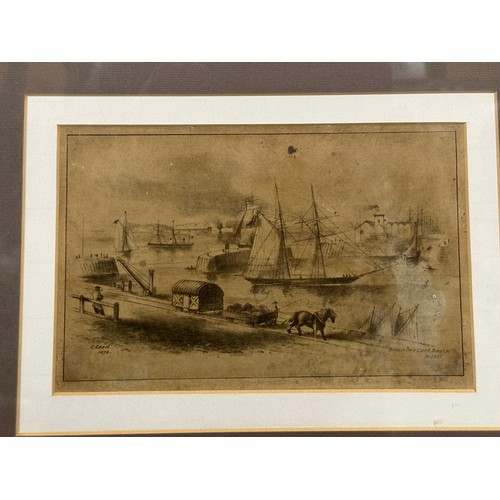 1429 - A framed and glazed watercolour painting depicting Humber Dock basin Hull. Signed C. Good 1873. Imag... 