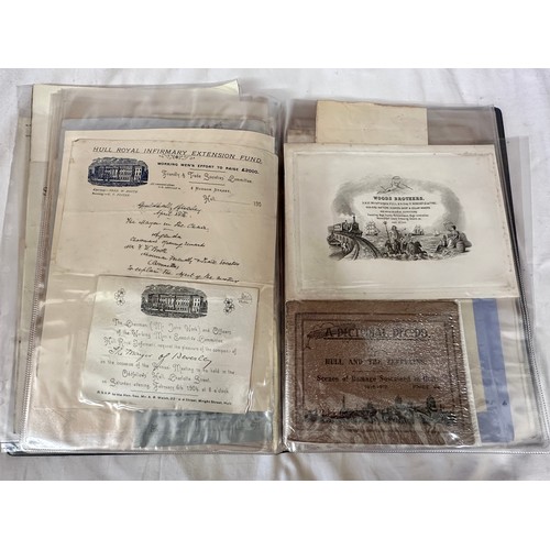 661 - An album including Hull and East Riding paper ephemera from the 1840s onwards.