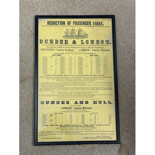 1148 - A 19thC advertising poster for the reduction of passenger fares between Dundee and London for the st... 