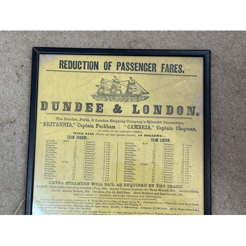 1148 - A 19thC advertising poster for the reduction of passenger fares between Dundee and London for the st... 