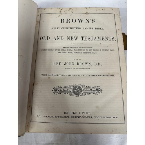 1054 - A pair of large leather bound illustrated Holy Bibles, both   'Brown's Self-Interpreting Family Bibl... 