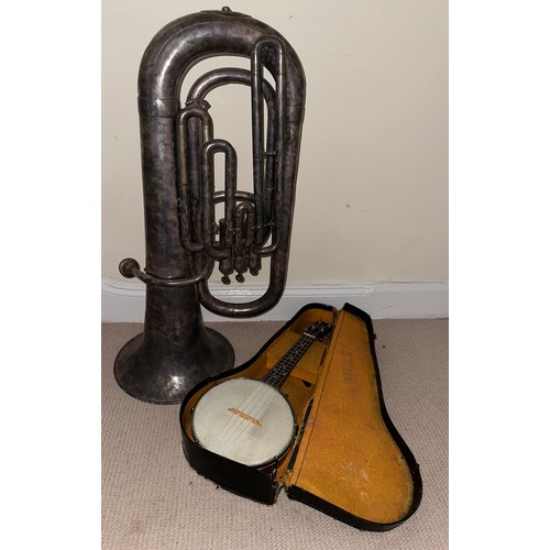 1221 - A Boosey & Hawkes Regent Marching tuba, 77cm high together with a cased The Windsor Honolulu Ukulele... 