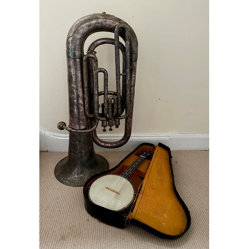 1221 - A Boosey & Hawkes Regent Marching tuba, 77cm high together with a cased The Windsor Honolulu Ukulele... 