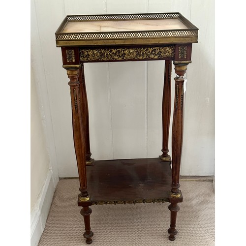 14 - A mahogany and gilt embellished hall table with marble and metal galleried top. 40.5 w x 32 d x 81cm... 