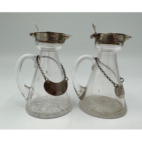 336 - A pair of silver topped whisky noggins with silver labels London 1906 by G & S Co Ltd, Goldsmiths & ... 