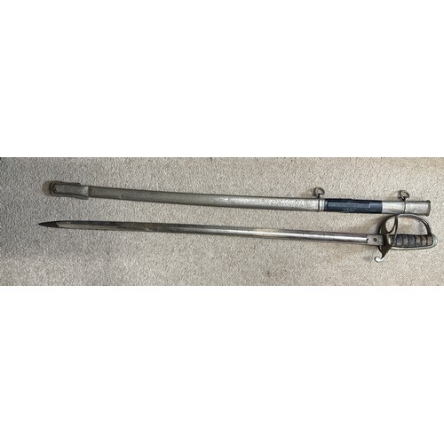 1202 - A Lancashire Artillery Volunteers straight edged sword with scabbard inscribed 'Lancashire Artillery... 