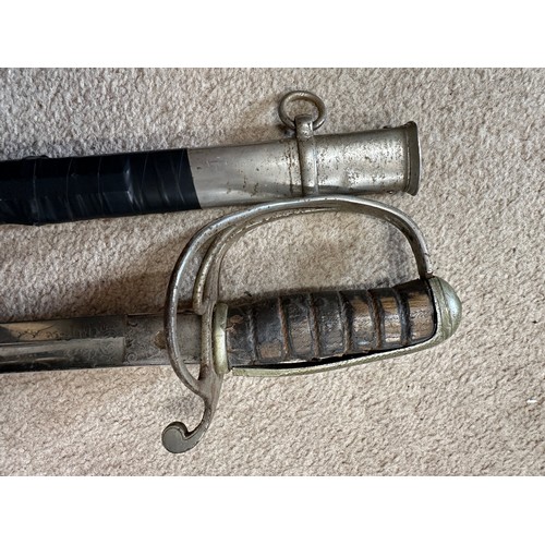 1202 - A Lancashire Artillery Volunteers straight edged sword with scabbard inscribed 'Lancashire Artillery... 