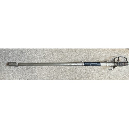 1202 - A Lancashire Artillery Volunteers straight edged sword with scabbard inscribed 'Lancashire Artillery... 