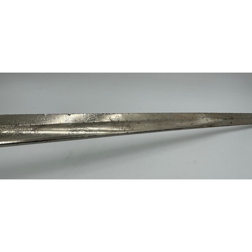 1202 - A Lancashire Artillery Volunteers straight edged sword with scabbard inscribed 'Lancashire Artillery... 