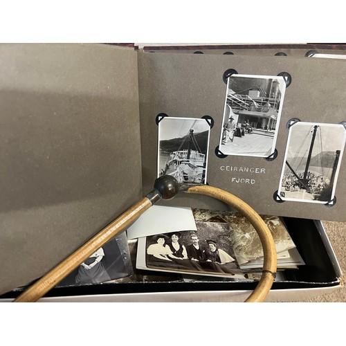 1338 - A miscellany to include early 20thC photograph album and a box of loose photographs, silver mounted ... 