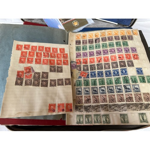 673 - A suitcase containing a large accumulation of world stamps mounted on pages in drawing book and 7 fi... 