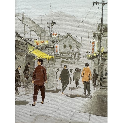 1430 - Fung Sau Fung, oil on canvas of street scene. Image  18.5 x 24cm.