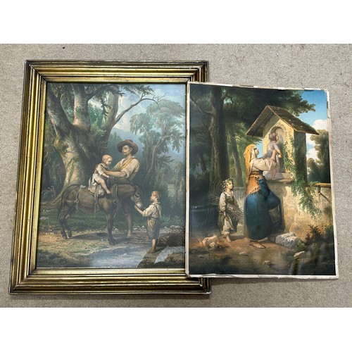 1398 - A pair of oleographs one framed 72cm h x 58.5cm w, image size 57cm h x 43.5cm w, one unframed 57cm h... 