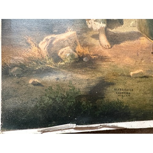 1398 - A pair of oleographs one framed 72cm h x 58.5cm w, image size 57cm h x 43.5cm w, one unframed 57cm h... 