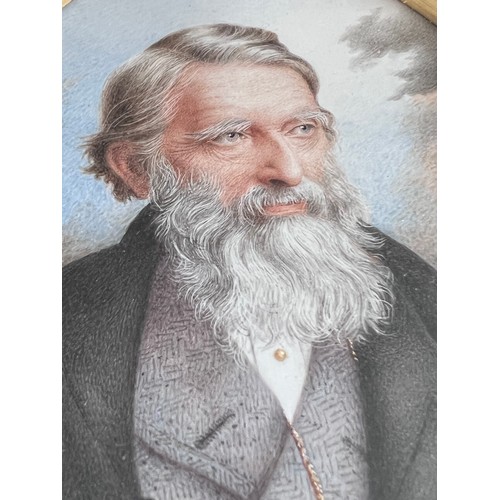 1401 - John Ruskin (1819–1900), wearing black coat, grey herringbone waistcoat, white chemise, gold shirt p... 