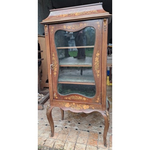 26A - A French style mahogany inlaid display cabinet on cabriole legs with gilt metal mounts and gilt meta... 