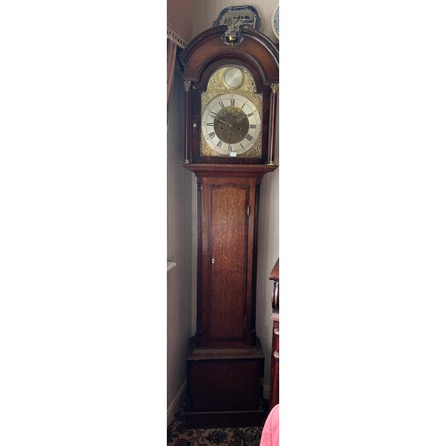 1262A - An oak and mahogany 8 day longcase clock with painted face by J. Breakenrig Edinburgh. No weights or... 