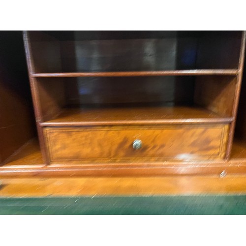 65 - A 19thC cylinder topped writing table with inlays and white metal brass gallery and knobs. 74 w x 47... 