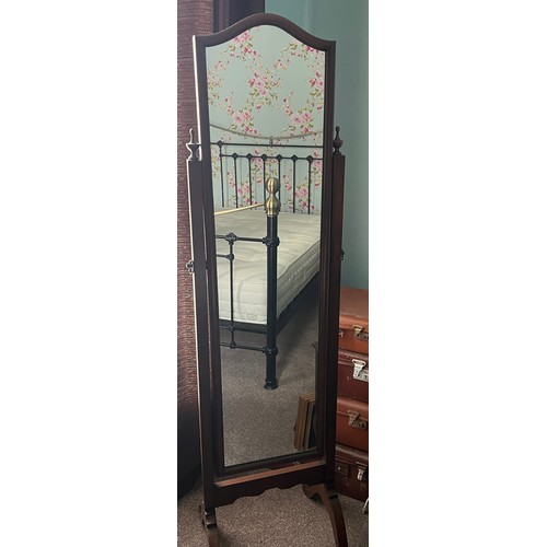 1013 - A mahogany framed cheval mirror. 41cm w x 161cm h 47cm d at base.