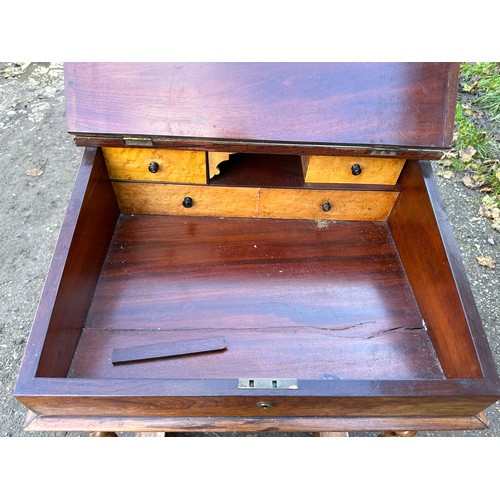 60 - Mahogany Davenport with barley twist supports, small single drawer over four drawers to side and gal... 